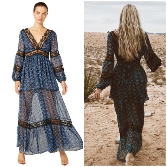 MISA Los Angeles Sansia Dress Valencia Tile Blue Size XS